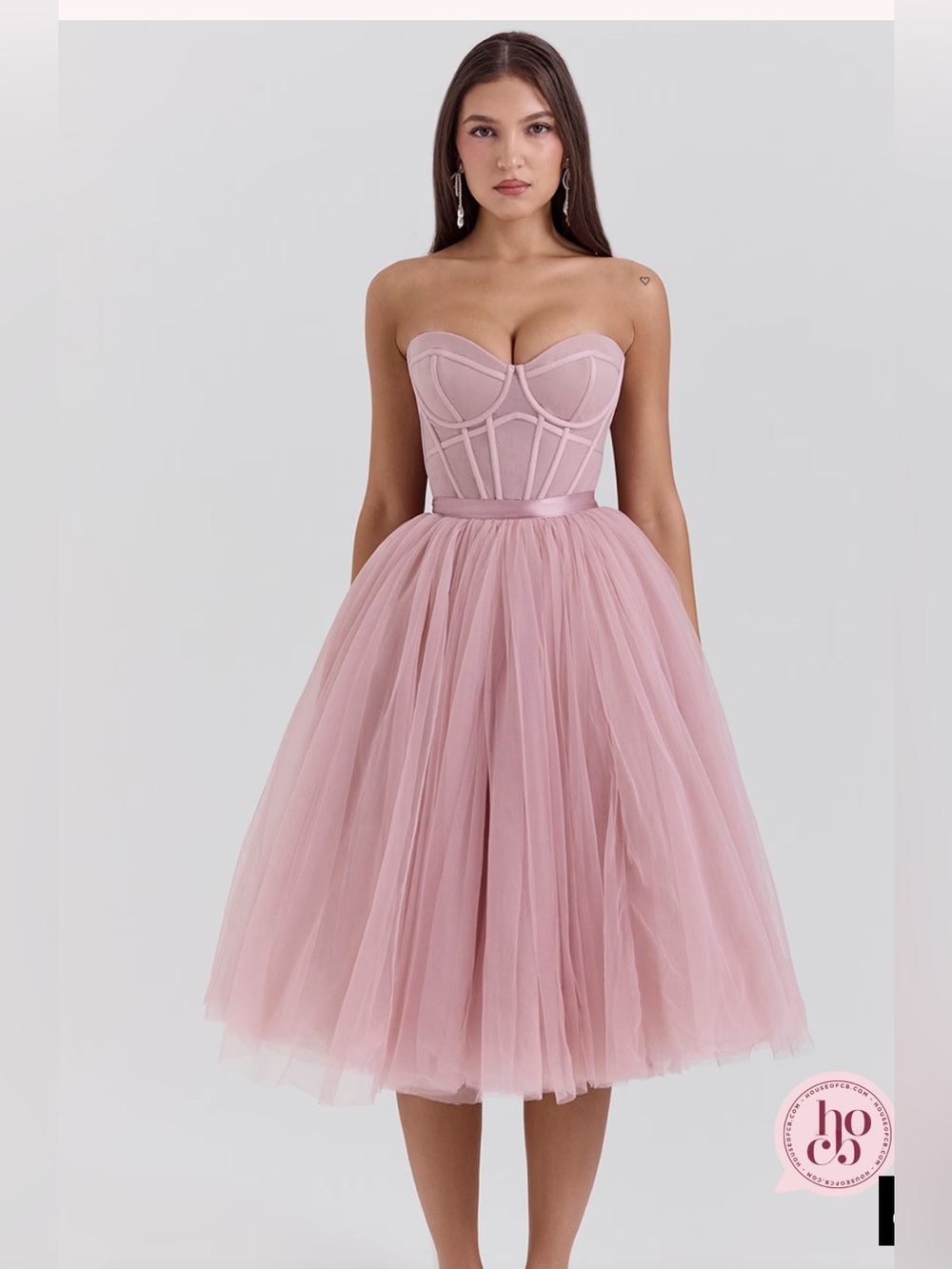 House of CB Darling French Rose Tulle Midi Dress, a strapless size small - Picture 1 of 15